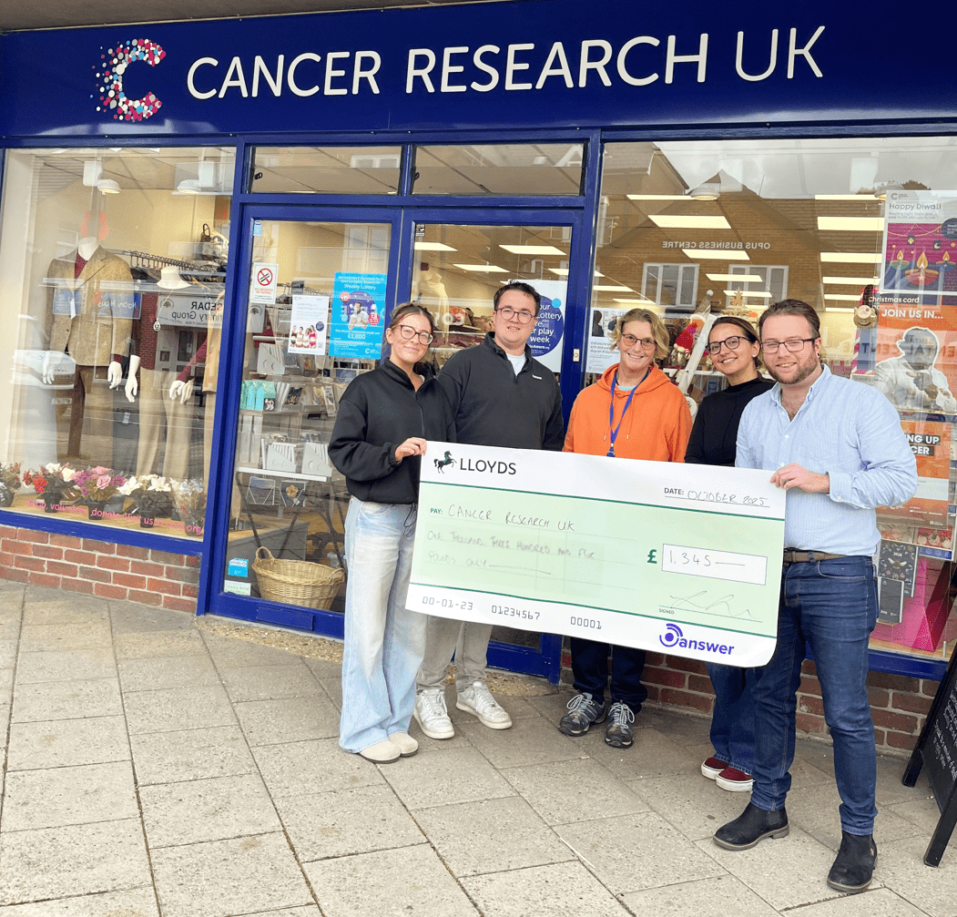 Answer Donates £1,345 to Ferndown's Cancer Research UK